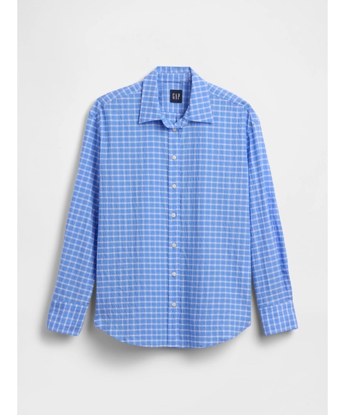 GAP(ギャップ)の「シアサッカー プレイド オーバーサイズシャツ(シャツ/ブラウス・レディース・ライトブルー/レッド系その他・XS/S/M/XXS/L)」の4枚目の写真