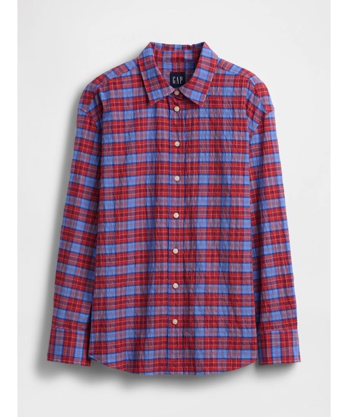 GAP(ギャップ)の「シアサッカー プレイド オーバーサイズシャツ(シャツ/ブラウス・レディース・ライトブルー/レッド系その他・XS/S/M/XXS/L)」の5枚目の写真