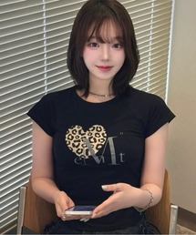 【日本未発売/WEB限定】MUCENT(ムセント)/レオパード ヒョウ柄 ハート ハーフ クロップド Tシャツ トップス/SIERRA LEOPARD HEART HALF T UNISEX
