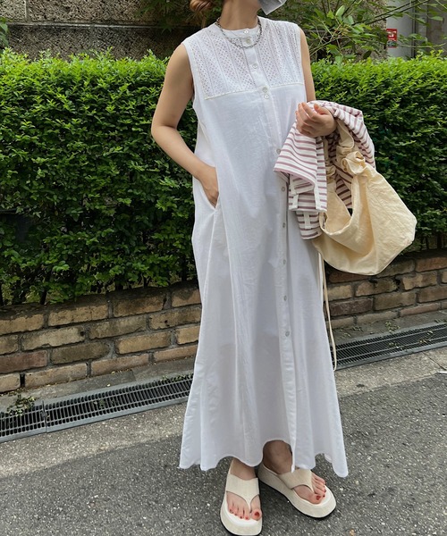 nananamoe(ナナナモエ)の「cotton lace 2way SH/OP / コットンレースツーウェイシャツワンピース(ワンピース・レディース・アイボリー/ブラック・FREE)」の1枚目の写真