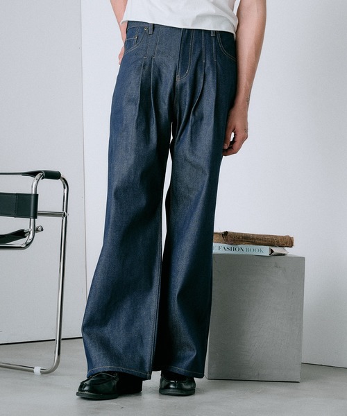 セール】2 tuck selveage straight denim pants / ツータック