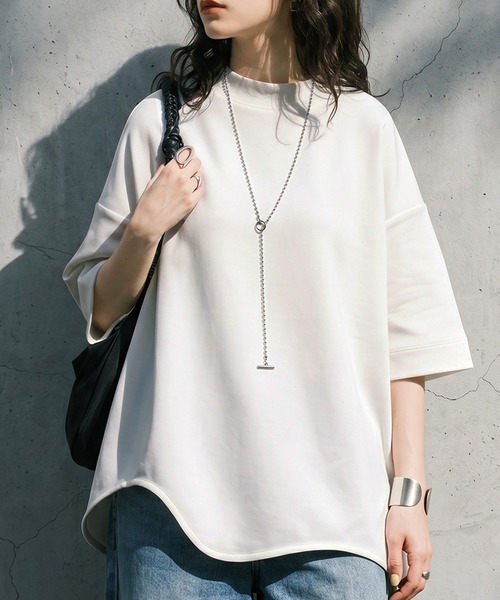antiqua(アンティカ)の「モックネック カットソー(Tシャツ/カットソー・レディース・ホワイト/ブラック・C/REGULER)」の2枚目の写真