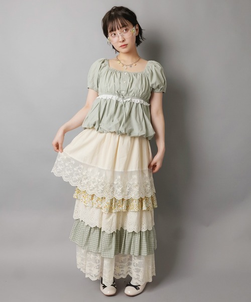 SPINNS(スピンズ)の「レトロな雰囲気が可愛い♪異素材ドッキングロングスカート(スカート・レディース・ベージュ/ブルー/グリーン・ONESIZE)」の19枚目の写真