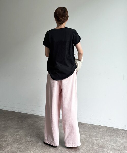 DouDou（ドゥドゥ）の「レースドッキングTEE（Tシャツ/カットソー・レディース・オフホワイト/チャコールグレー/ブラック・FREE）」の6枚目の写真