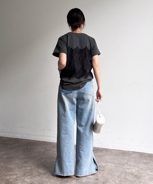 DouDou（ドゥドゥ）の「レースドッキングTEE（Tシャツ/カットソー・レディース・オフホワイト/チャコールグレー/ブラック・FREE）」の15枚目の写真