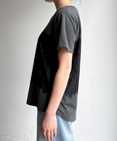 DouDou（ドゥドゥ）の「レースドッキングTEE（Tシャツ/カットソー・レディース・オフホワイト/チャコールグレー/ブラック・FREE）」の22枚目の写真