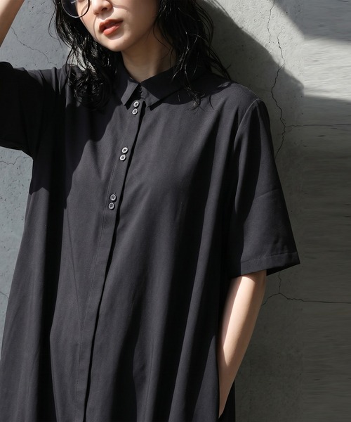 antiqua(アンティカ)の「Aライン ロング シャツワンピース(シャツワンピース・レディース・ナチュラル/ブラック・P/R)」の3枚目の写真
