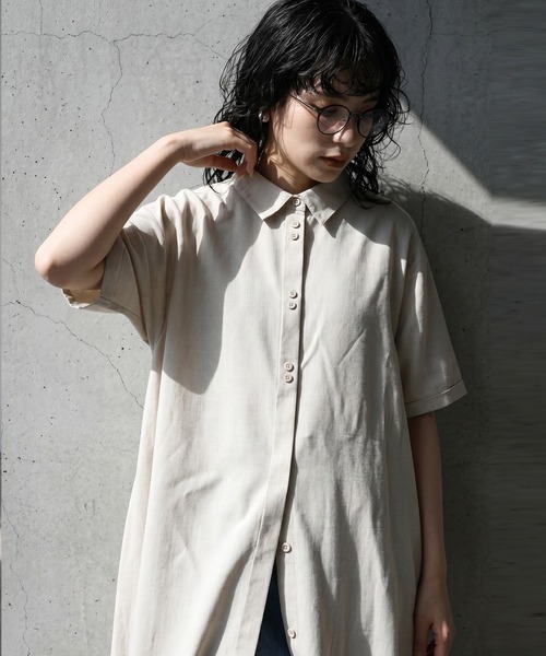 antiqua(アンティカ)の「Aライン ロング シャツワンピース(シャツワンピース・レディース・ナチュラル/ブラック・P/R)」の8枚目の写真