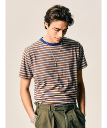 EDWARDMAX（エドワードマックス）の「配色ストライプコットン半袖Tシャツ（ブラウン）（Tシャツ/カットソー）」