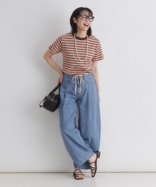 Right-on（ライトオン）の「HONEYSUCKLE ROSE(ハニーサックルローズ)マルチボーダータイトＴシャツ（Tシャツ/カットソー・レディース・ロイヤルブルー/オレンジ/ブラック×グリーン・L/M）」の4枚目の写真