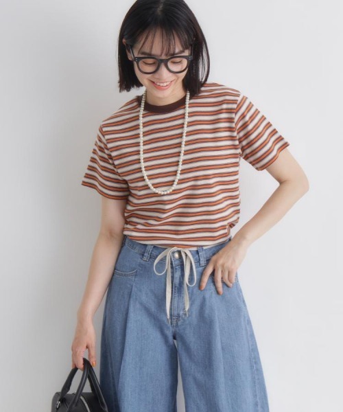 Right-on（ライトオン）の「HONEYSUCKLE ROSE(ハニーサックルローズ)マルチボーダータイトＴシャツ（Tシャツ/カットソー・レディース・ロイヤルブルー/オレンジ/ブラック×グリーン・L/M）」の8枚目の写真