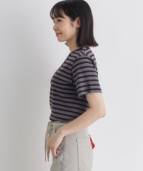 Right-on（ライトオン）の「HONEYSUCKLE ROSE(ハニーサックルローズ)マルチボーダータイトＴシャツ（Tシャツ/カットソー・レディース・ロイヤルブルー/オレンジ/ブラック×グリーン・L/M）」の11枚目の写真