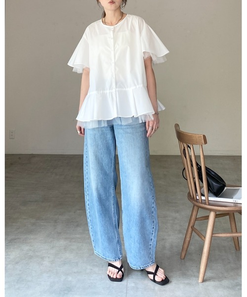 She's Closet(シーズクローゼット)の「半袖 タック チュールレイヤード ペプラム フレアブラウス(シャツ/ブラウス・レディース・ブラック/ホワイト・FREE)」の22枚目の写真