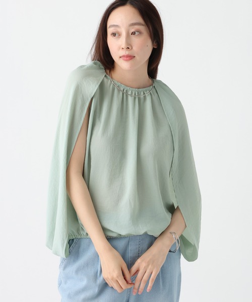 Elura（エルーラ）の「≪イージーケア・速乾≫サラサラサマーケーププルオーバー/742033（シャツ/ブラウス・レディース・ライトグリーン/オフホワイト/ブラック・FREE）」の18枚目の写真