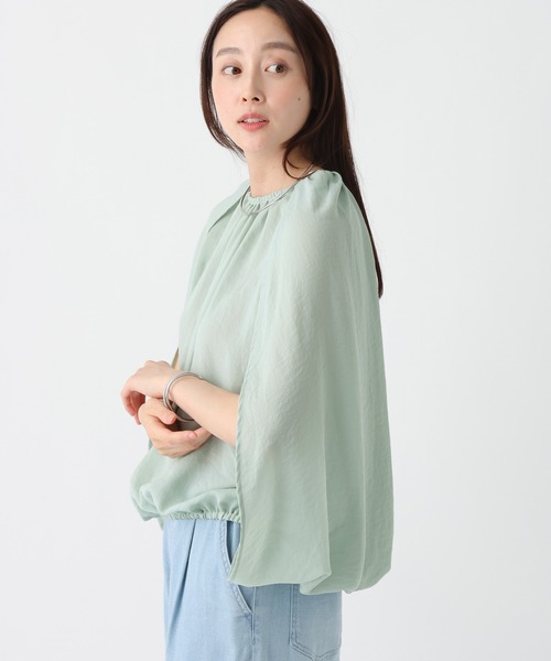 Elura（エルーラ）の「≪イージーケア・速乾≫サラサラサマーケーププルオーバー/742033（シャツ/ブラウス・レディース・ライトグリーン/オフホワイト/ブラック・FREE）」の17枚目の写真
