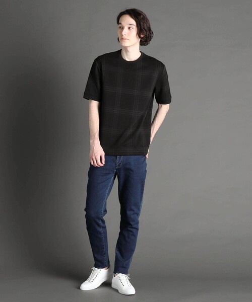 MONSIEUR NICOLE(ムッシュニコル)の「【canal deux Luxe】チェック柄 ダンボールニットTシャツ(Tシャツ/カットソー・メンズ・ブラック/ホワイト・M/S/L)」の10枚目の写真