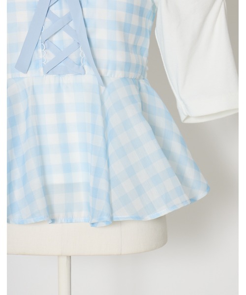 mellfy memory(メルフィーメモリー)の「Milky gingham puff tops(Tシャツ/カットソー・レディース・ピンク/ブルー/ホワイト・FREE)」の10枚目の写真