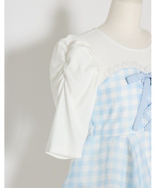 mellfy memory(メルフィーメモリー)の「Milky gingham puff tops(Tシャツ/カットソー・レディース・ピンク/ブルー/ホワイト・FREE)」の9枚目の写真