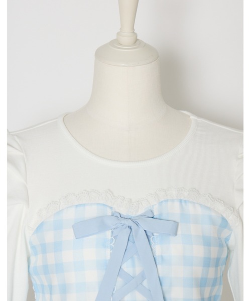 mellfy memory(メルフィーメモリー)の「Milky gingham puff tops(Tシャツ/カットソー・レディース・ピンク/ブルー/ホワイト・FREE)」の7枚目の写真