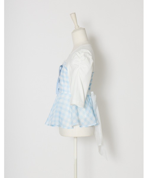 mellfy memory(メルフィーメモリー)の「Milky gingham puff tops(Tシャツ/カットソー・レディース・ピンク/ブルー/ホワイト・FREE)」の5枚目の写真