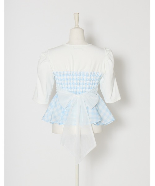 mellfy memory(メルフィーメモリー)の「Milky gingham puff tops(Tシャツ/カットソー・レディース・ピンク/ブルー/ホワイト・FREE)」の6枚目の写真