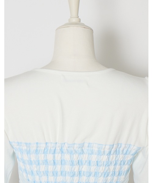 mellfy memory(メルフィーメモリー)の「Milky gingham puff tops(Tシャツ/カットソー・レディース・ピンク/ブルー/ホワイト・FREE)」の11枚目の写真