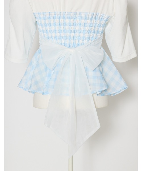 mellfy memory(メルフィーメモリー)の「Milky gingham puff tops(Tシャツ/カットソー・レディース・ピンク/ブルー/ホワイト・FREE)」の12枚目の写真