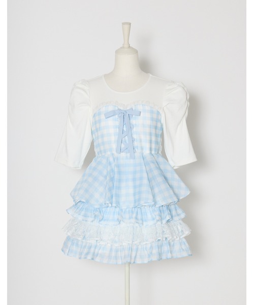 mellfy memory(メルフィーメモリー)の「Milky gingham puff tops(Tシャツ/カットソー・レディース・ピンク/ブルー/ホワイト・FREE)」の20枚目の写真