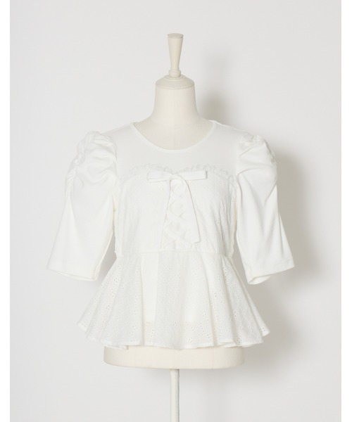 mellfy memory(メルフィーメモリー)の「Milky gingham puff tops(Tシャツ/カットソー・レディース・ピンク/ブルー/ホワイト・FREE)」の14枚目の写真
