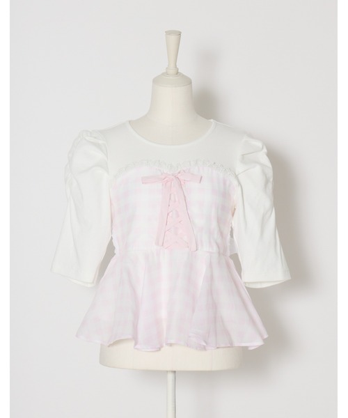 mellfy memory(メルフィーメモリー)の「Milky gingham puff tops(Tシャツ/カットソー・レディース・ピンク/ブルー/ホワイト・FREE)」の16枚目の写真