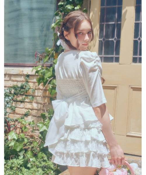 mellfy memory(メルフィーメモリー)の「Milky gingham puff tops(Tシャツ/カットソー・レディース・ピンク/ブルー/ホワイト・FREE)」の21枚目の写真