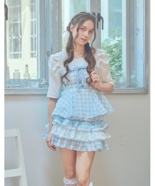 mellfy memory(メルフィーメモリー)の「Milky gingham puff tops(Tシャツ/カットソー・レディース・ピンク/ブルー/ホワイト・FREE)」の22枚目の写真