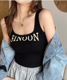 カップ付き SINOON ロゴ スクエアネック リブ タンクトップ