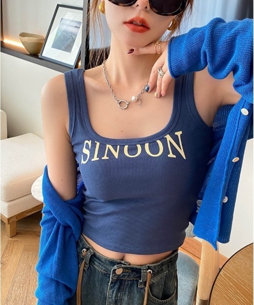 Ritzy(リッツィー)の「カップ付き SINOON ロゴ スクエアネック リブ タンクトップ(タンクトップ・レディース・ホワイト/ブラック/ブルー/モカ・FREE)」の18枚目の写真