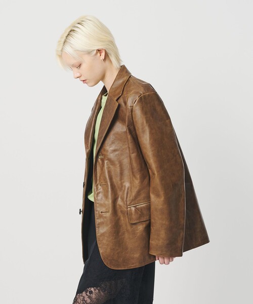 H BEAUTY&YOUTH UNITED ARROWS(エイチビューティーアンドユースユナイテッドアローズ)の「<H>カウレザー ジャケット(テーラードジャケット・レディース・ダークブラウン・M/S)」の2枚目の写真