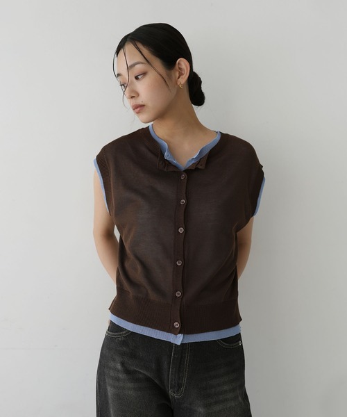 hellam(へラム)の「配色デザインノースリーブ(Tシャツ/カットソー・レディース・ネイビー/チャコール/ブラック/ブラウン/ベージュ・FREE)」の3枚目の写真