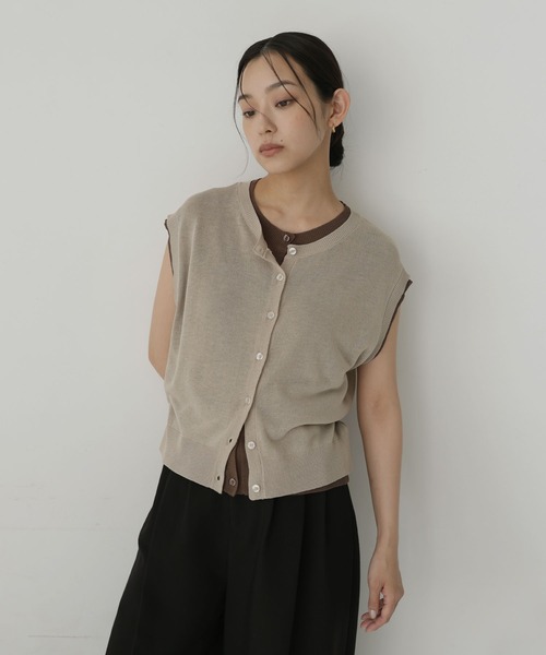 hellam(へラム)の「配色デザインノースリーブ(Tシャツ/カットソー・レディース・ネイビー/チャコール/ブラック/ブラウン/ベージュ・FREE)」の6枚目の写真