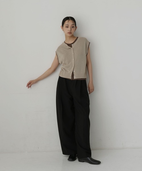 hellam(へラム)の「配色デザインノースリーブ(Tシャツ/カットソー・レディース・ネイビー/チャコール/ブラック/ブラウン/ベージュ・FREE)」の7枚目の写真