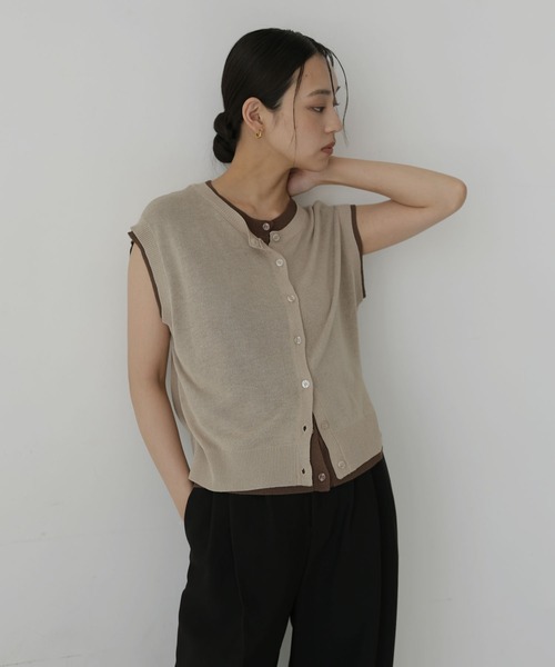 hellam(へラム)の「配色デザインノースリーブ(Tシャツ/カットソー・レディース・ネイビー/チャコール/ブラック/ブラウン/ベージュ・FREE)」の8枚目の写真
