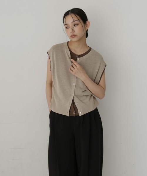 hellam(へラム)の「配色デザインノースリーブ(Tシャツ/カットソー・レディース・ネイビー/チャコール/ブラック/ブラウン/ベージュ・FREE)」の9枚目の写真