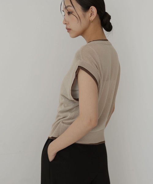 hellam(へラム)の「配色デザインノースリーブ(Tシャツ/カットソー・レディース・ネイビー/チャコール/ブラック/ブラウン/ベージュ・FREE)」の12枚目の写真