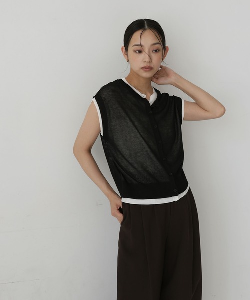 hellam(へラム)の「配色デザインノースリーブ(Tシャツ/カットソー・レディース・ネイビー/チャコール/ブラック/ブラウン/ベージュ・FREE)」の18枚目の写真