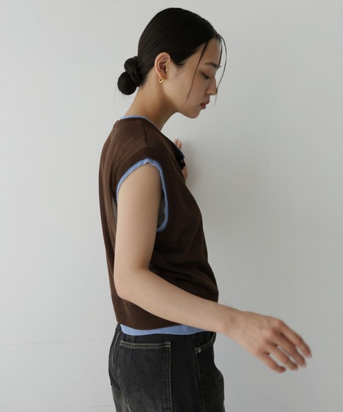 hellam(へラム)の「配色デザインノースリーブ(Tシャツ/カットソー・レディース・ネイビー/チャコール/ブラック/ブラウン/ベージュ・FREE)」の22枚目の写真