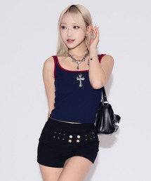 【カップ付き】Two-tone Rib Tank Top / ツートンカラーリブタンクトップ
