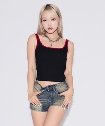 【カップ付き】Two-tone Rib Tank Top / ツートンカラーリブタンクトップ