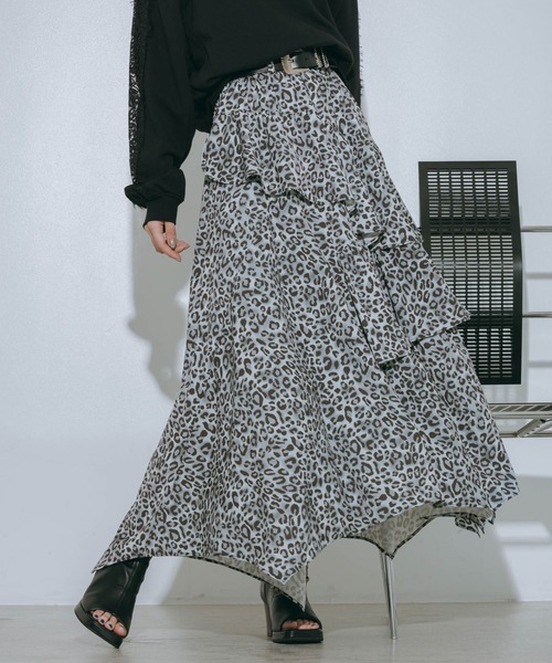 PAGEBOY(ページボーイ)の「ハイショクステッチフリルスカート(スカート・レディース・チャコールグレー/ブラック/レオパード・FREE)」の1枚目の写真
