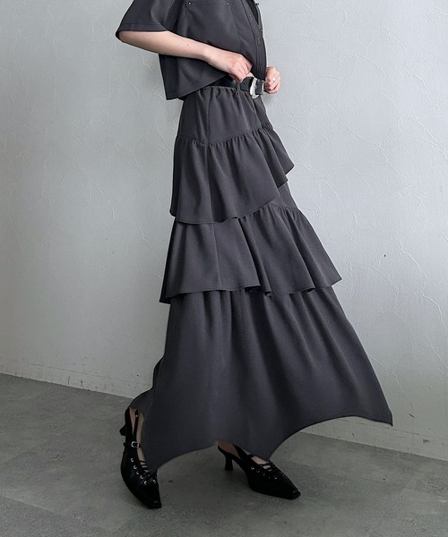 PAGEBOY(ページボーイ)の「ハイショクステッチフリルスカート(スカート・レディース・チャコールグレー/ブラック/レオパード・FREE)」の5枚目の写真