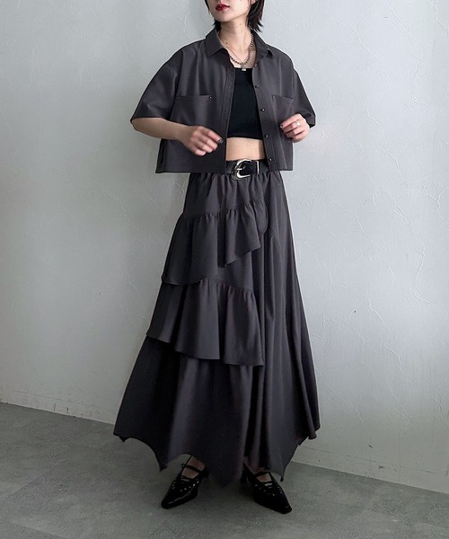 PAGEBOY(ページボーイ)の「ハイショクステッチフリルスカート(スカート・レディース・チャコールグレー/ブラック/レオパード・FREE)」の8枚目の写真