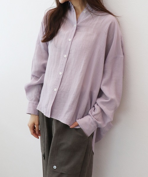 Jines(ジネス)の「ナチュラルワッシャーバックフォルムシャツ(シャツ/ブラウス・レディース・ラベンダー/グレー/オリーブ・38)」の3枚目の写真