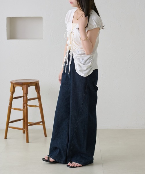 apres jour clair（アプレジュールクレア）の「【apres jour clair 】花柄シャーリングトップス（Tシャツ/カットソー・レディース・クリーム/オフホワイト/ブラウン系その他・X-LARGE/フリー）」の12枚目の写真